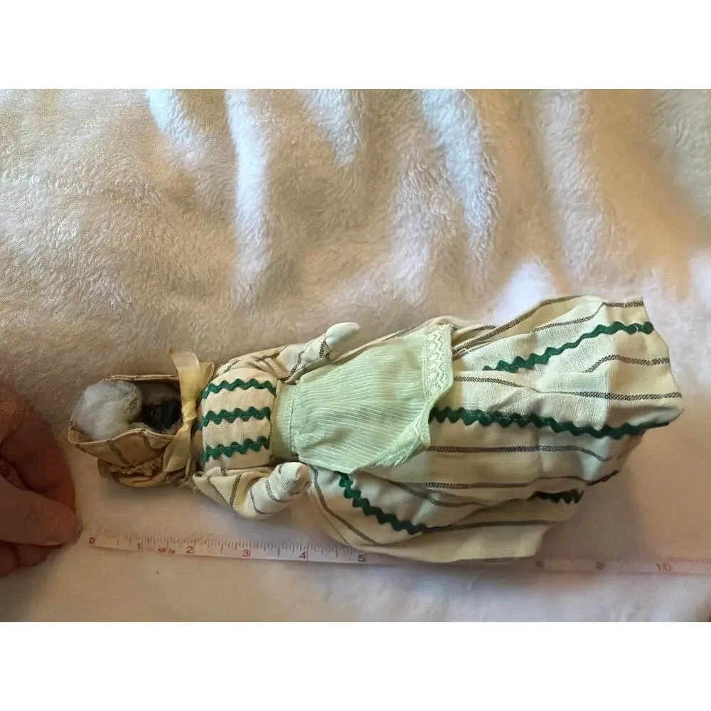 Vintage Handmade Black Americana Mammy Cloth Rag Doll Green Dress Folk Art 12